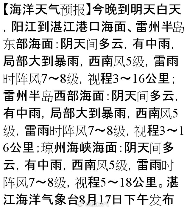 华南海域最新天气预报更新